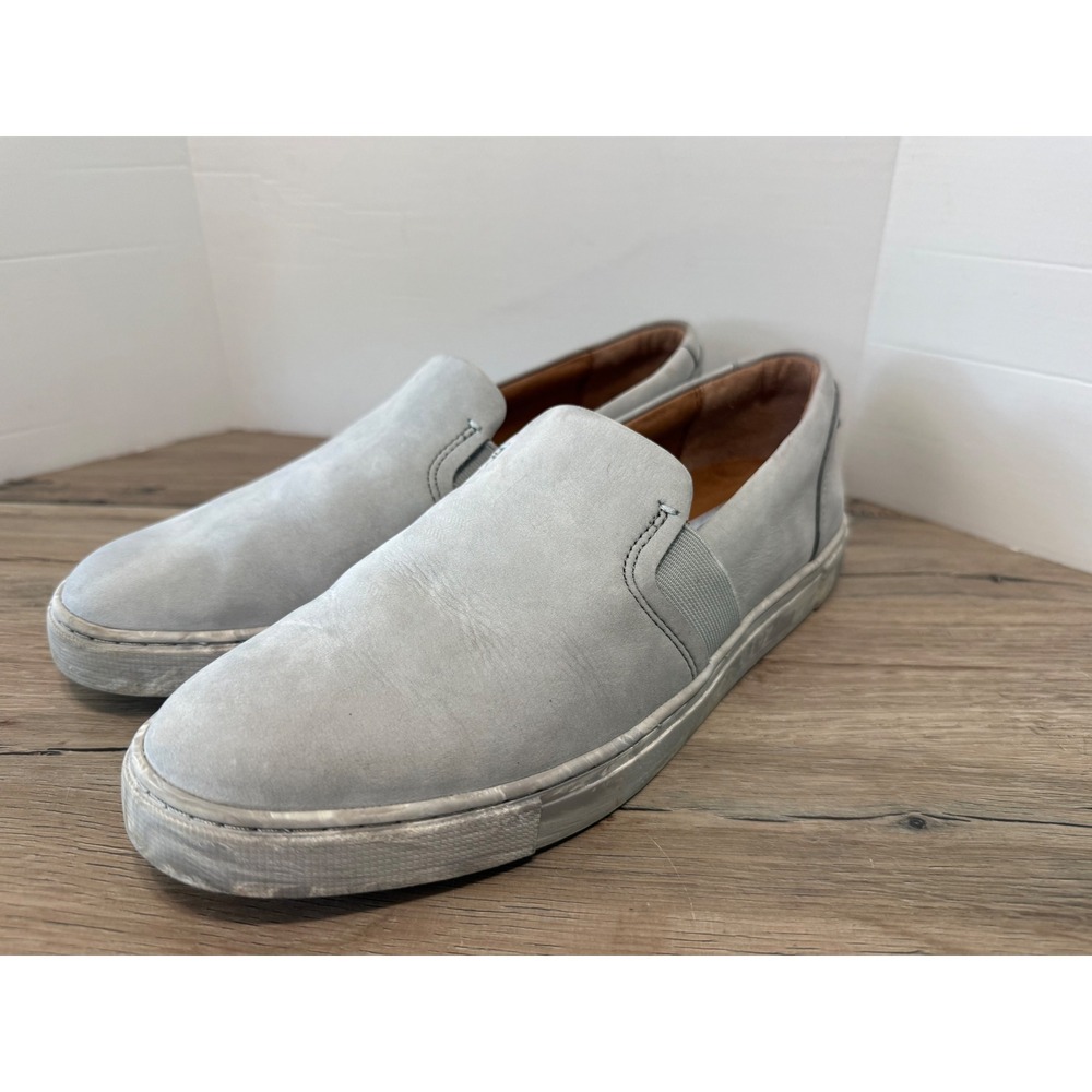 Frye Ludlow Slip On Sneakers Light Blue Grey Leather Womens Shoes